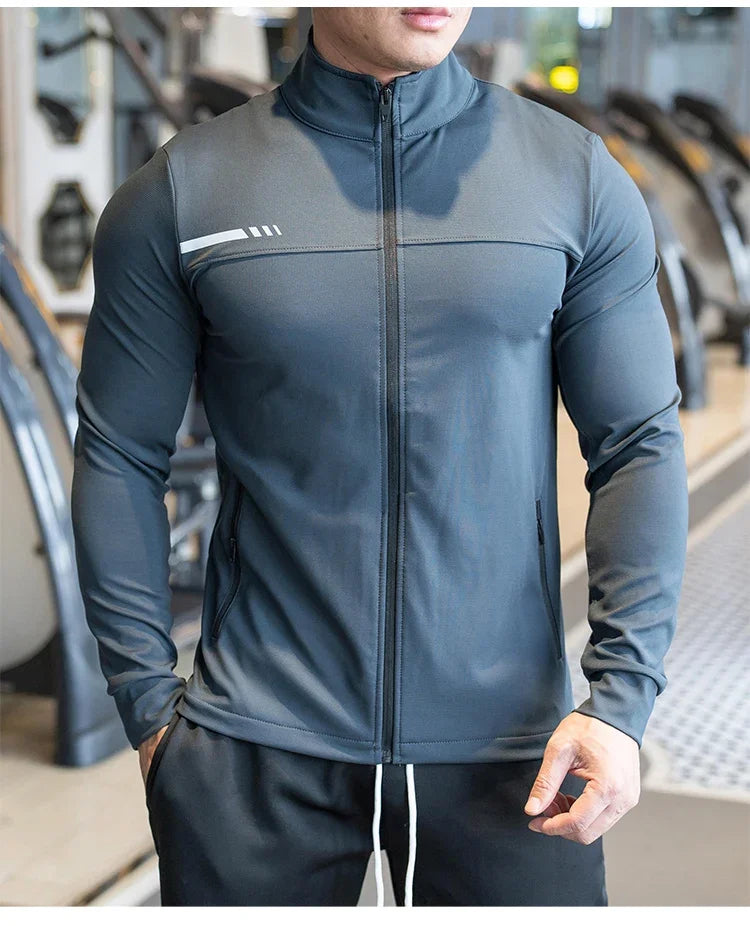 Men's Gym Fitness Running Sport Jacket Outdoor Workout Training Zipped Long Sleeve Shirt