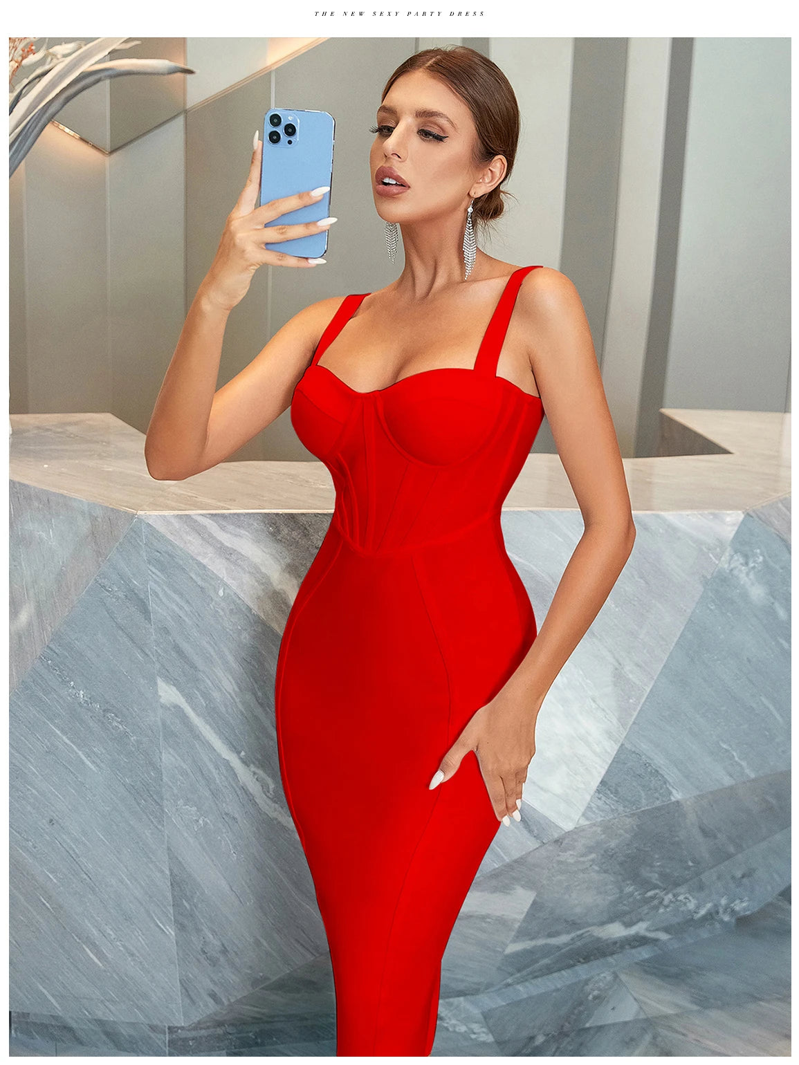 Women's Spaghetti Strap Midi Club Bandage Sleeveless Party Summer Dress