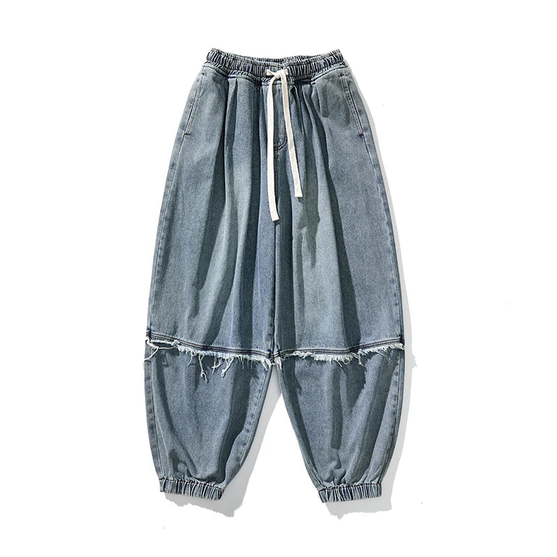 Men's Vintage Denim Harem Pants - Loose Casual Cargo Jeans for Autumn Winter