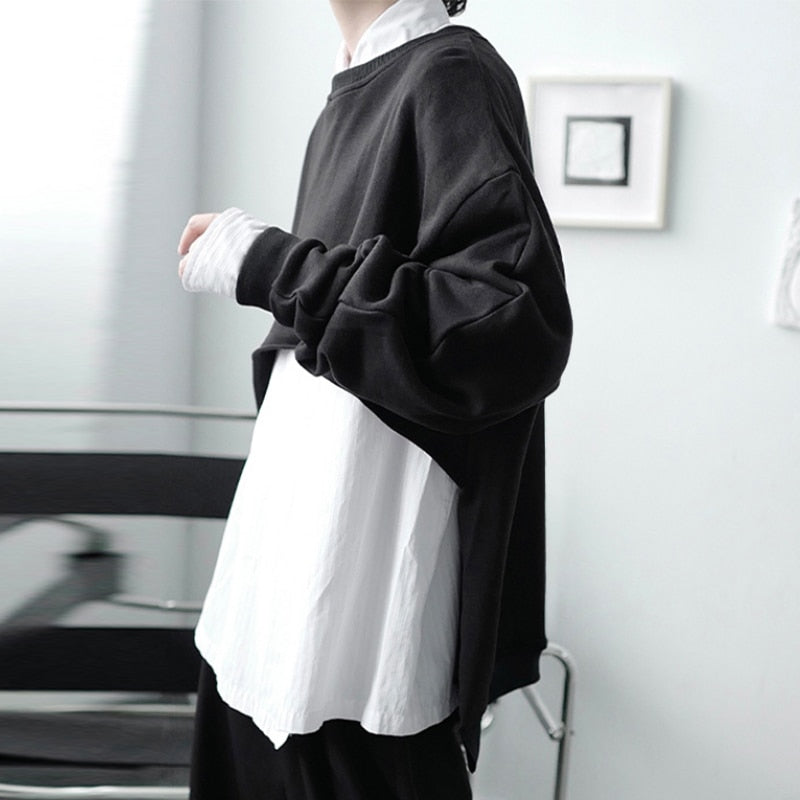 Men's Round Neck Long Sleeve Irregular T-Shirt S-5XL