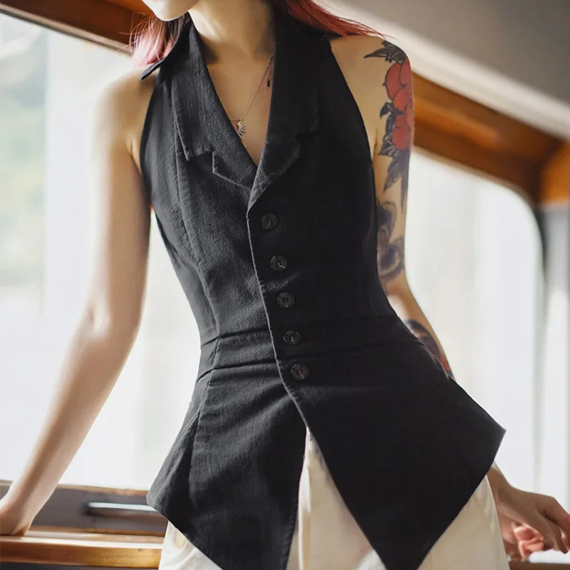 Women's V-Neck Halter Vest - Sleeveless Bodycon Tank Top