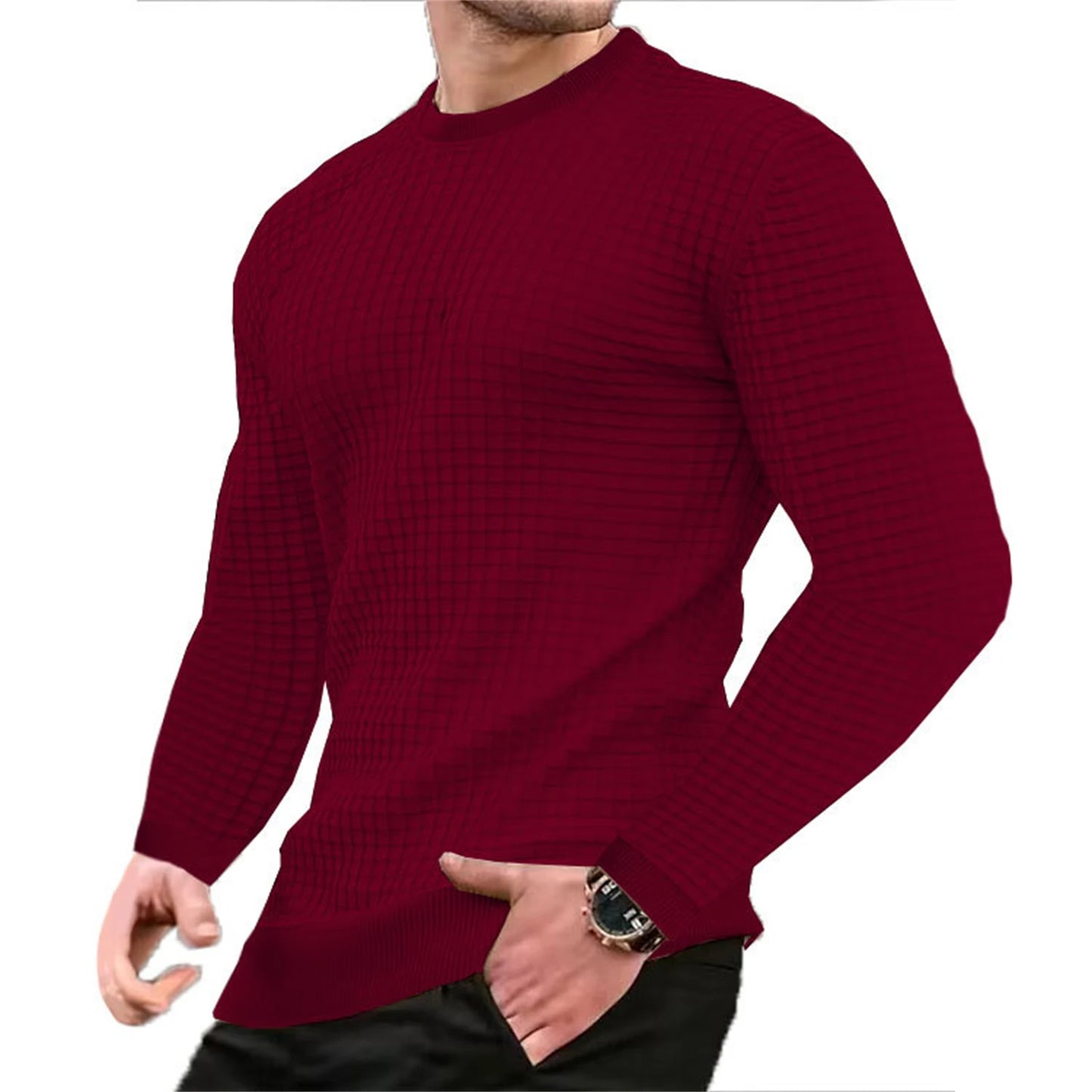 Men's Casual Knitted Pullover Hoodie - Long Sleeve Slim Fit O-Neck Sweatshirt