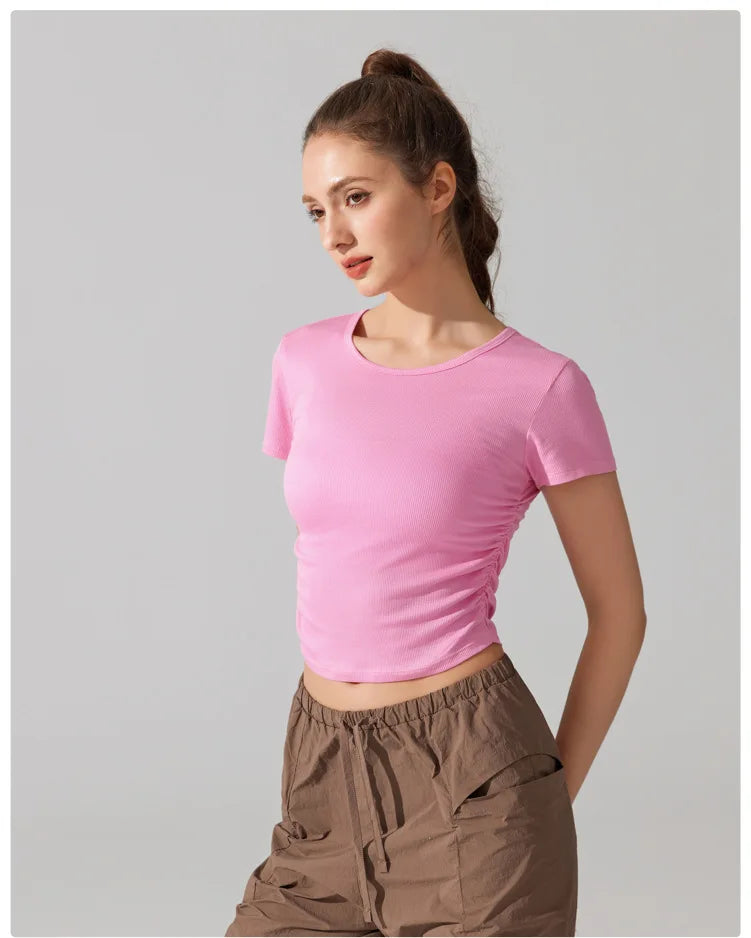 Women's Breathable Yoga Crop Top - Slim Fit Athletic T-Shirt