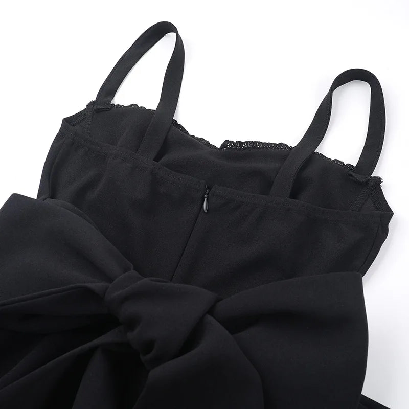 Women's Bows Spaghetti Strap Plunge Bodycon Mini Zipper A-Line Backless Folds Party Dress