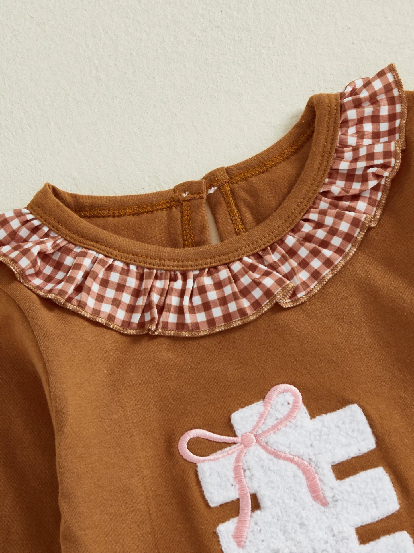 Baby Autumn Winter Romper - Plaid Print Football Embroidery Ruffled Jumpsuit (0-18M)