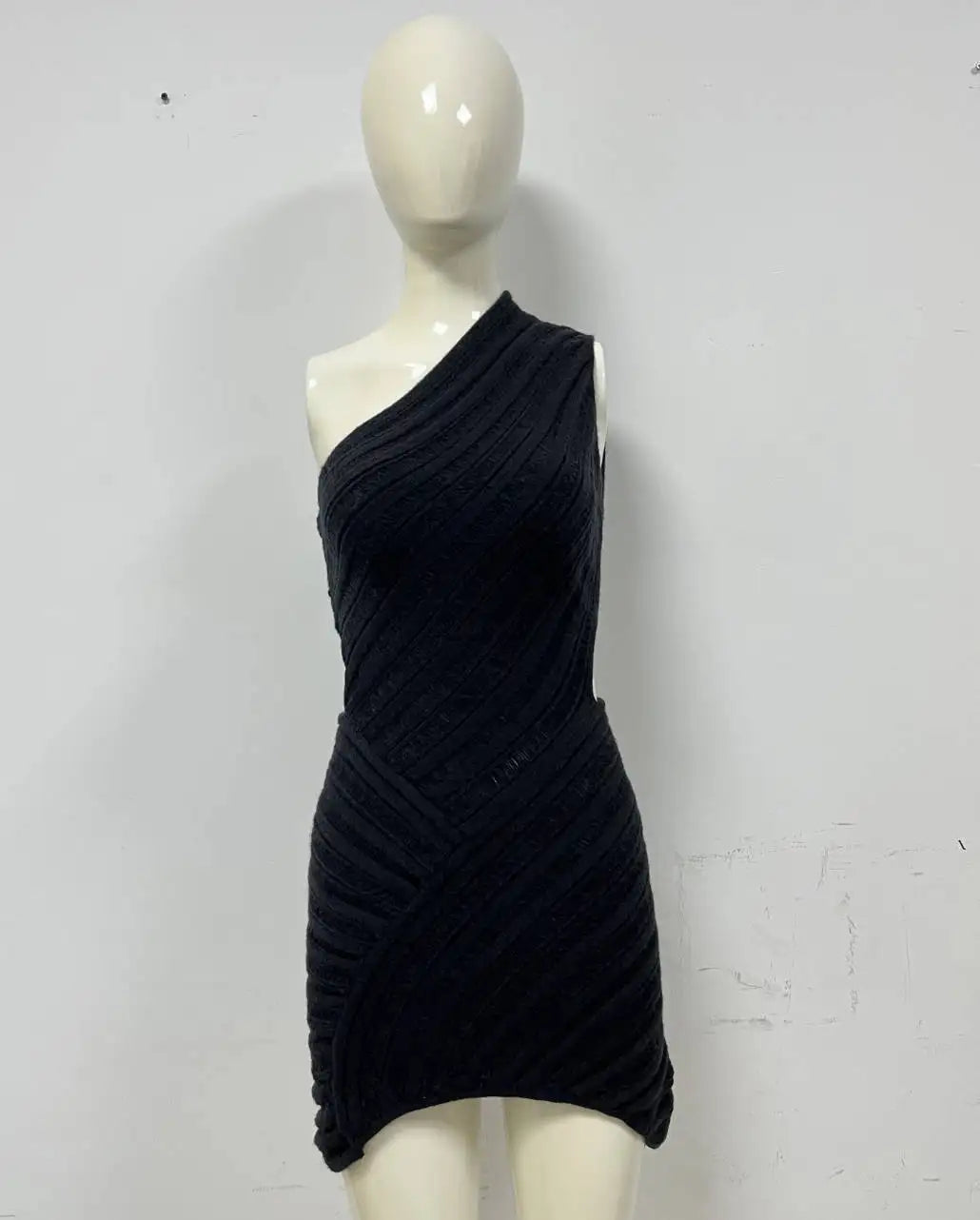 Women's Irregular Cut Out Knitted Mini One Shoulder Summer Sleeveless Bodycon Party Dress