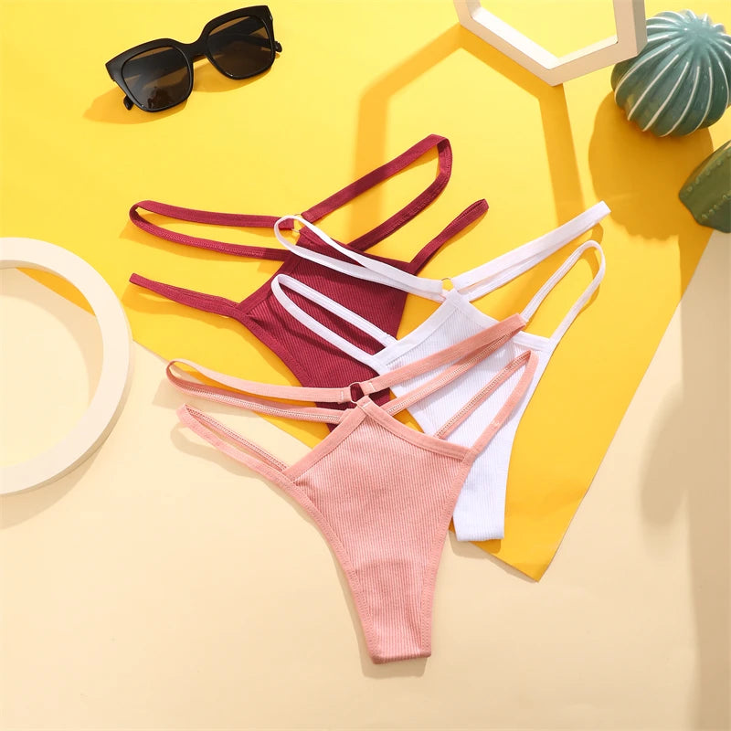 Women's Low Waist Thong Double Thin Strap Panties Bikini Lingerie Thong