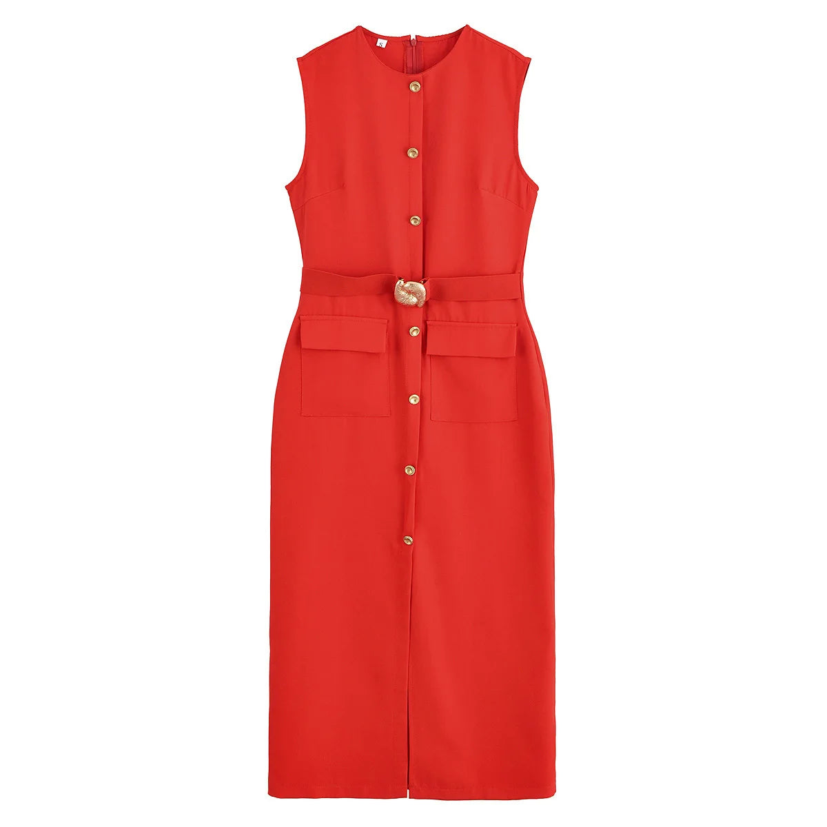 Women's Matching Belt Crepe Fabric Midi Dress