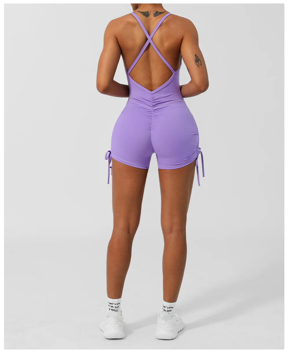 Women's Fitness Yoga Set One Piece Gym Jumpsuit Breathable Quick Dry Running Short Sportswear Workout Activewear