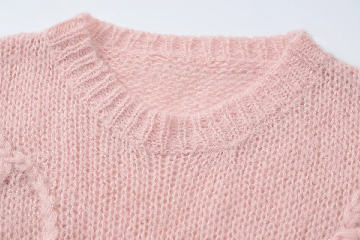 Women's Knitted Pullover Sweaters Top Casual Loose Round Neck Long Sleeve Top