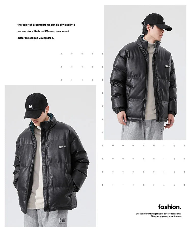 Men's PU leather Stand-up collar thickened cotton-padded Jacket
