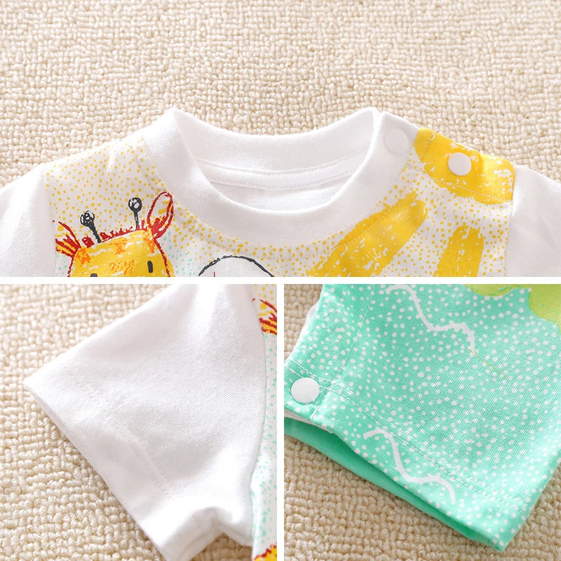 Baby's Short sleeves Animal Print Cotton Jumpsuit Babygrow 0-18 Months