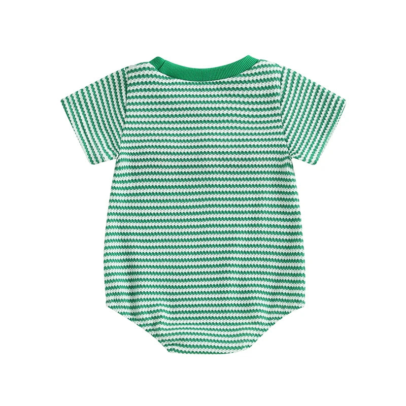 Baby Waffle Truck Embroidery Romper - Stripe Print Summer Jumpsuit (0-18M)