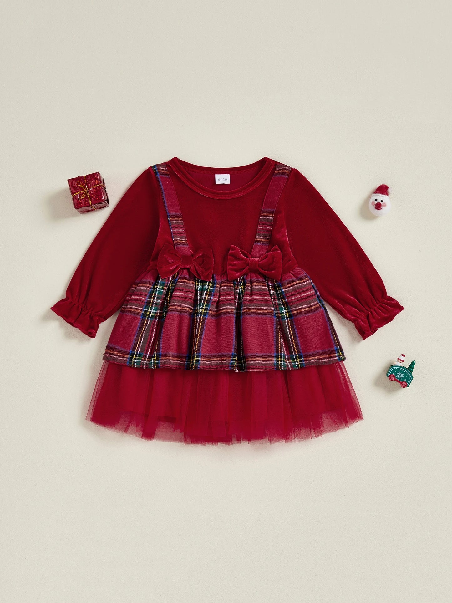 Baby Girls Christmas Plaid Velvet Party Dress (0-4Y)