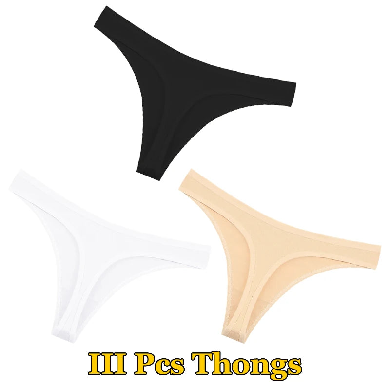 3Pcs Cotton Thongs Pantie Low Waist Comfortable Underwear Breathable G-string Soft Lingerie