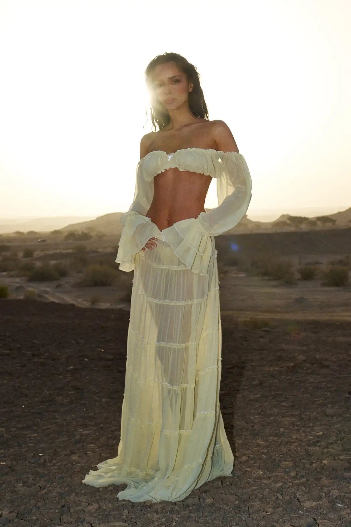 Women's Two-Piece Beach Set - High Waist A-Line Skirt & Bandage Top