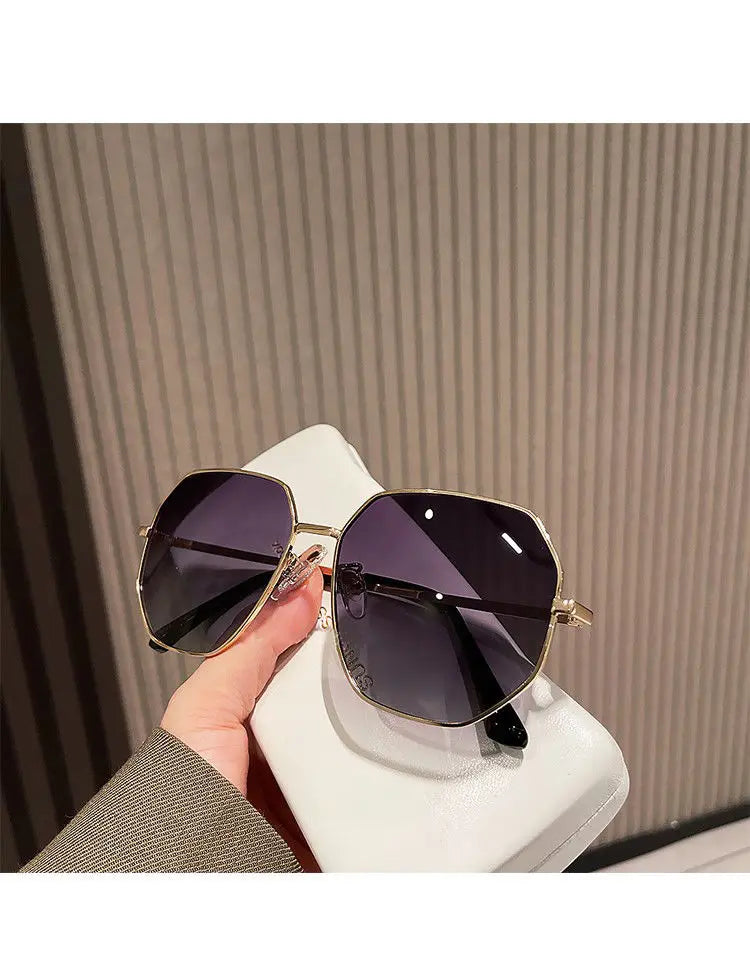 Unisex Transparent Blue Sunglasses - Large Frame Polygonal Metal Eyewear