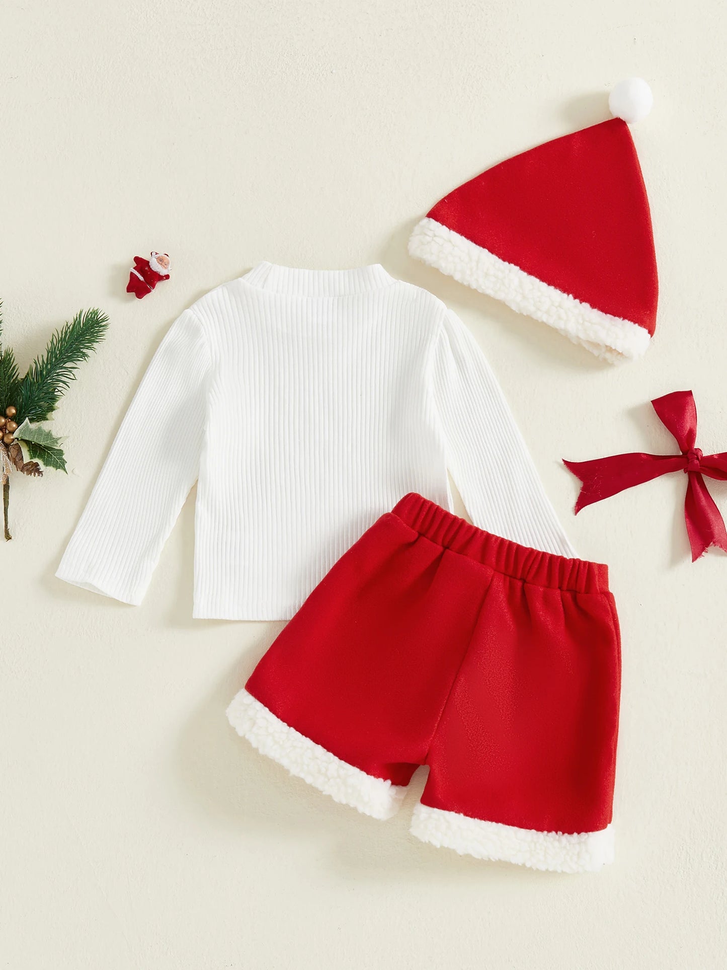 Baby Girls Christmas Outfit Set - Long Sleeve Top, Skirt Shorts & Santa Hat (0-4Y)