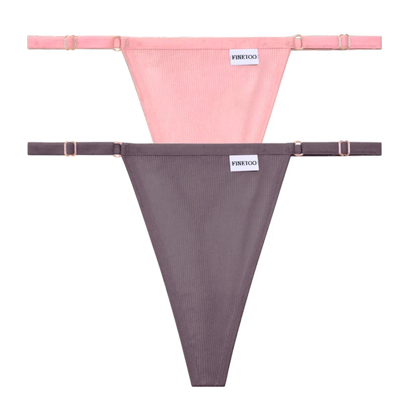 Women's 2PCS/SET Cotton Low Waist Panties Adjustable Waist Thongs Seamless G-String Underwear Lingerie