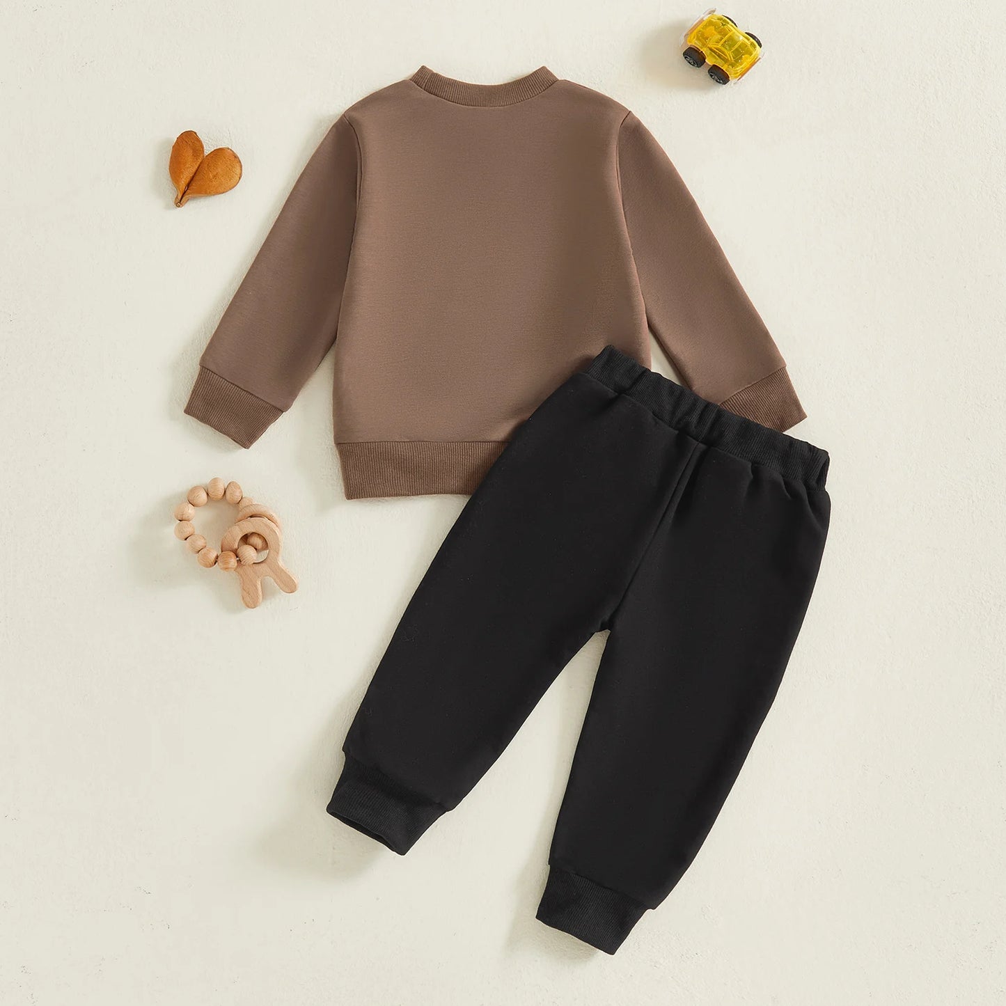 Baby Boys Autumn Winter Clothes Set - Long Sleeve Letters Printed Pullover Sweatshirt & Solid Color Pants