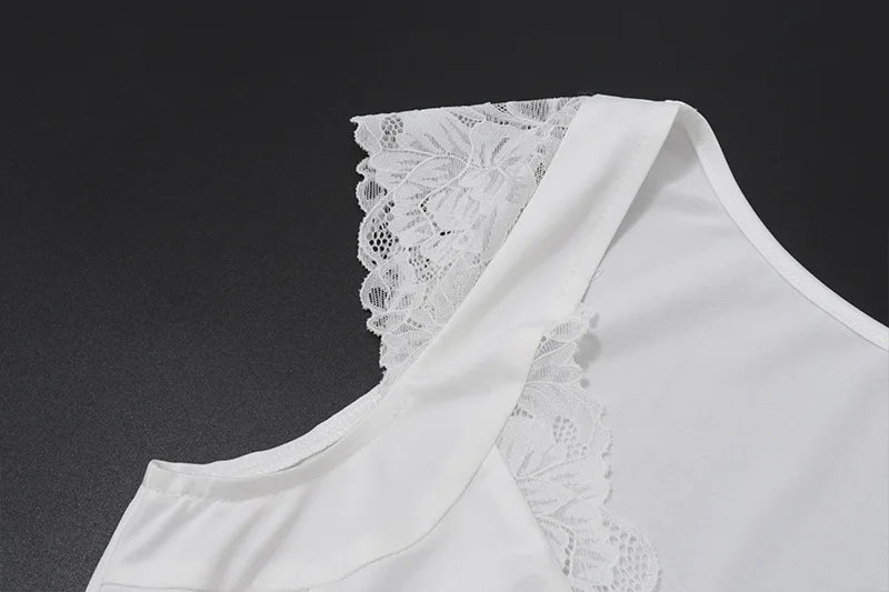 Women's Summer White Lace Trim Top V Neck Cropped Tops Solid Clothes Basic Casual T-shirt