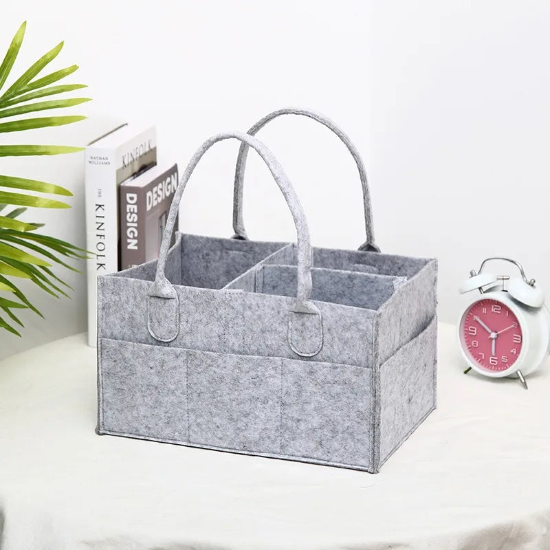 Felt Baby Diaper Organizer Caddy - Newborn Storage Bag for Nappies & Essentials
