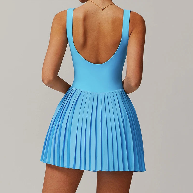 Tennis Skirt with Inner Lining - Pleated Golf Workout Dress with Pockets