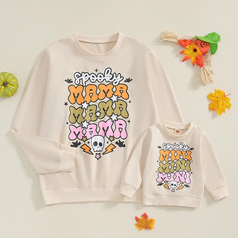 Halloween Mommy & Me Matching Sweatshirts - Letter Print Long Sleeve Pullovers (3 Colours)