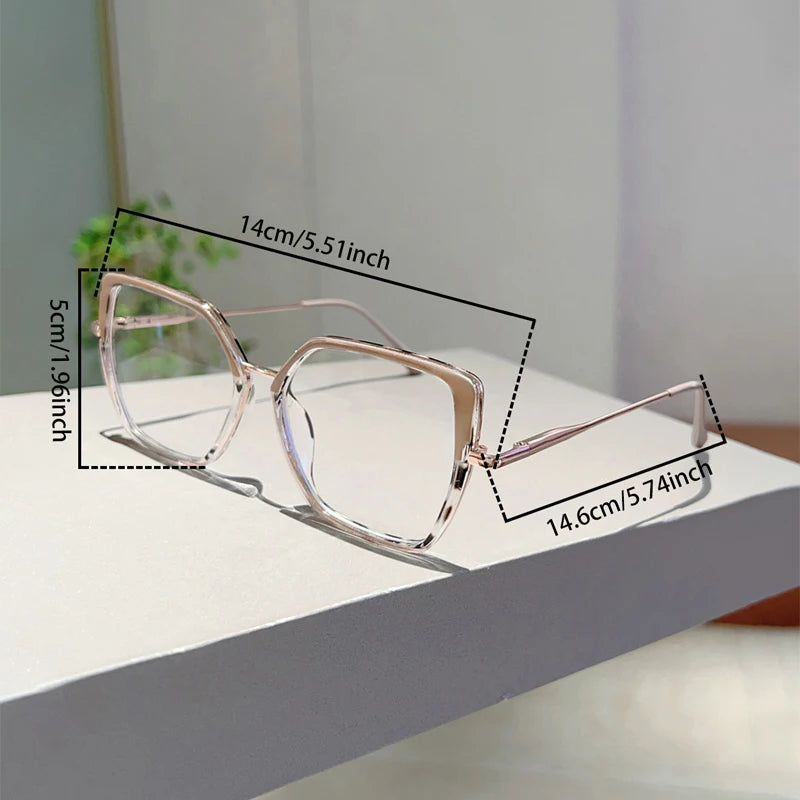 Fashion Oversized Black Frame Glasses - Blue Light Blocking Retro Metal Eyewear