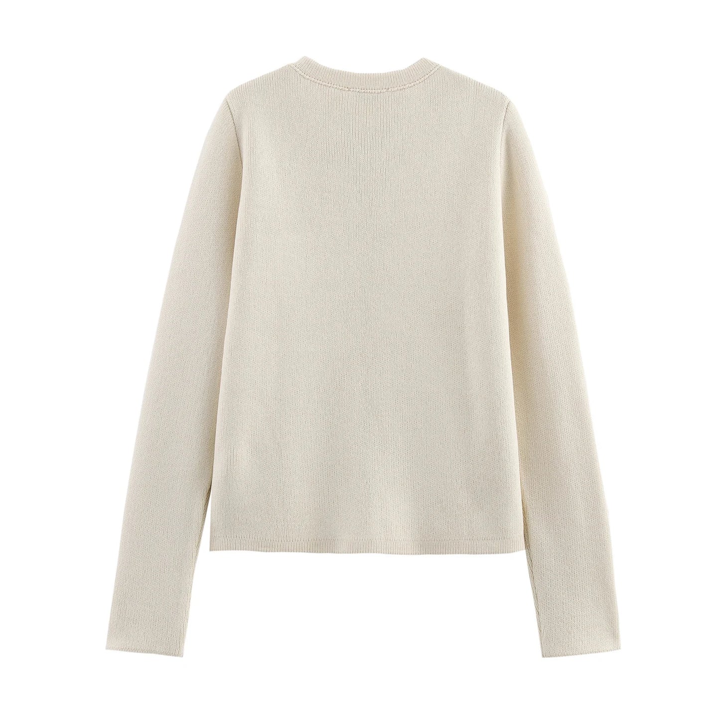 Spring Women's Pocket Decoration Round Neck Long Sleeve Casual Knitted Coat Jacket