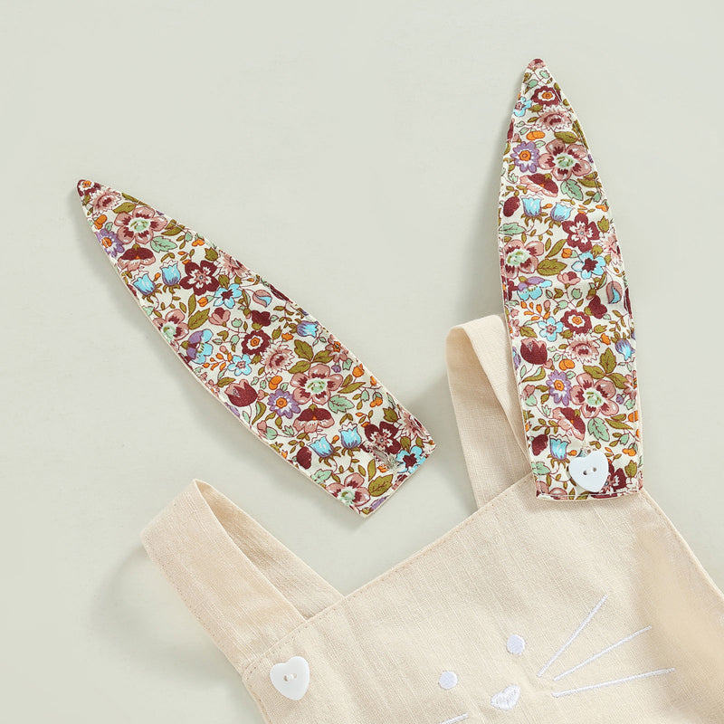 Easter Days Baby Girls Boys Romper 2pcs Cartoon Rabbit Floral Printed Sleeveless Bunny Ear Jumpsuit