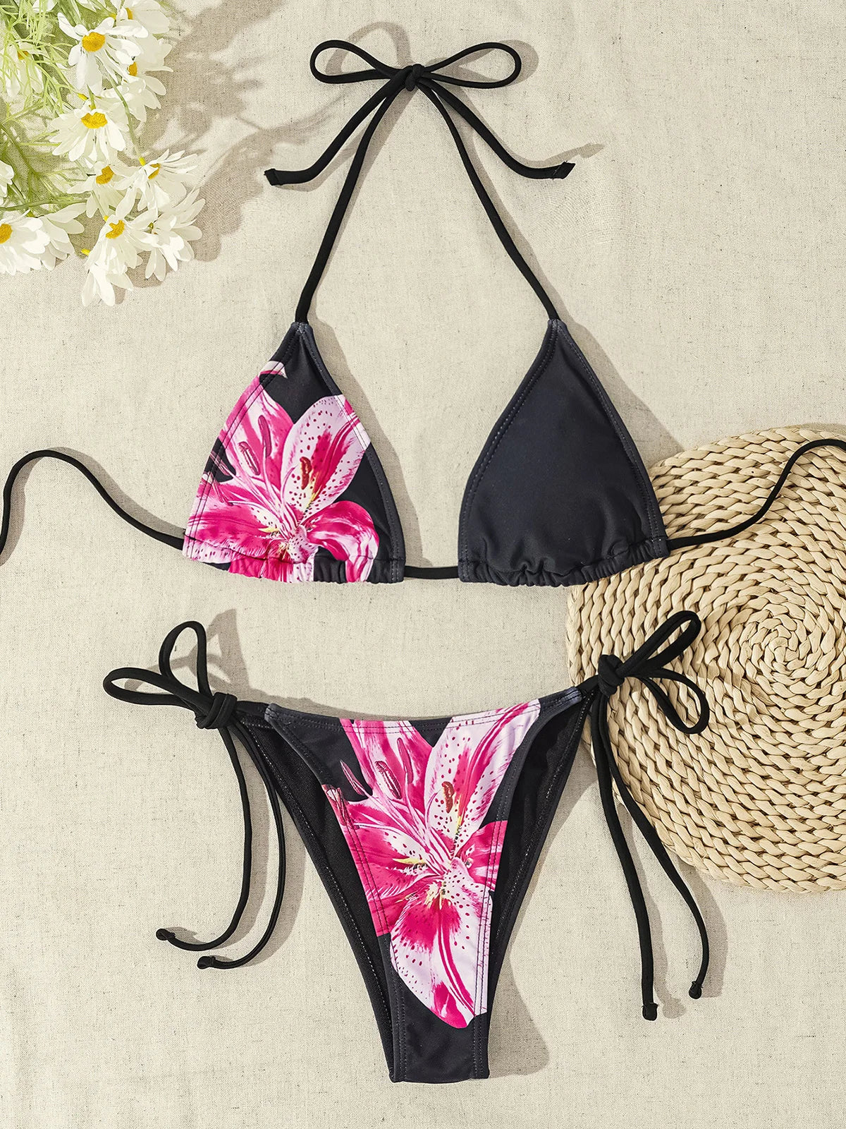 Floral Leopard Halter Bikini Set