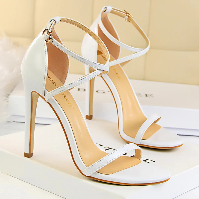 Women's Open Toe High Heels Patent Leather Heels Stiletto