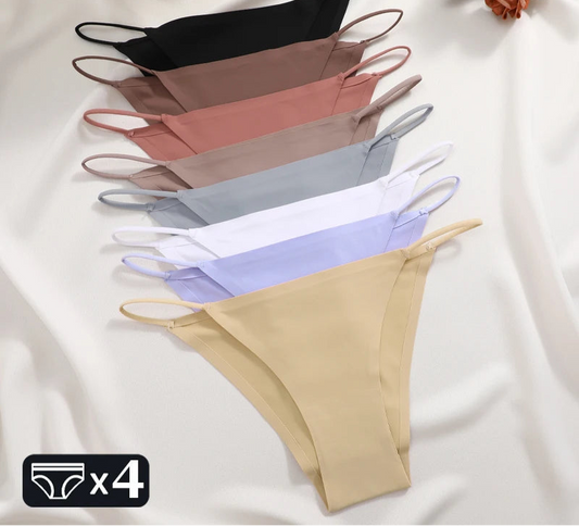 Women's 4Pcs/set Seamless Underwear Ice Silk Briefs Panties Thin Strap Lingerie
