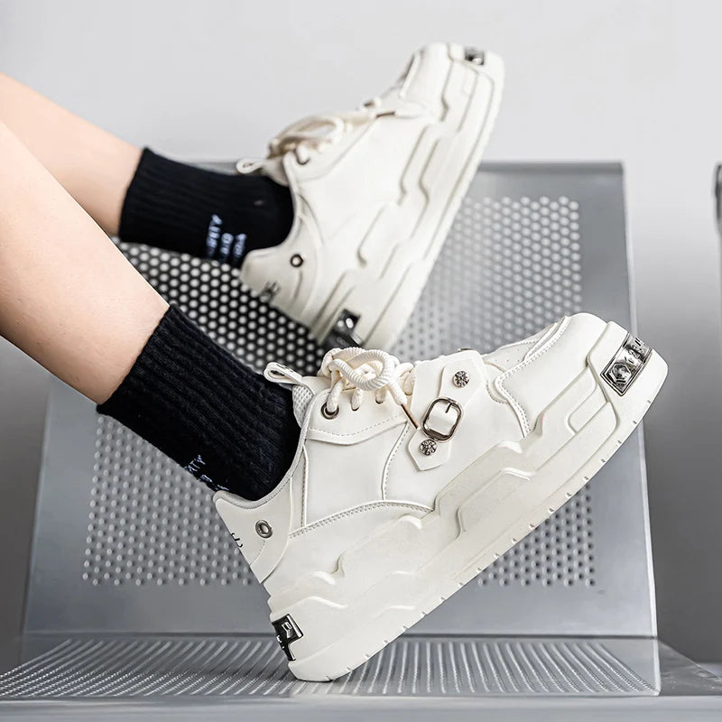 Men's Metal Decoration Platform Sneakers - Vulcanized Sports Shoes