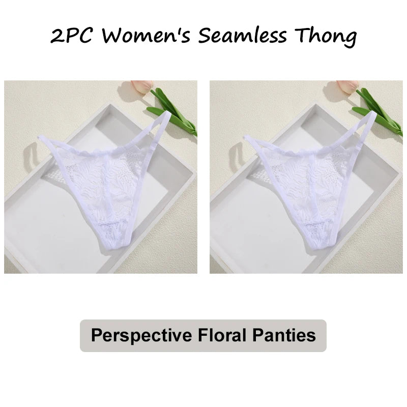 Floral Lace Thong Underwear - Low Waist Transparent Briefs for Women