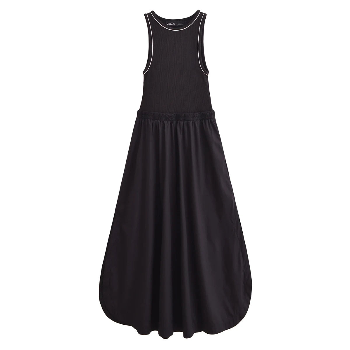 Women's Slim Fit Splicing Round Neck Medium Length Sleeveless Dress