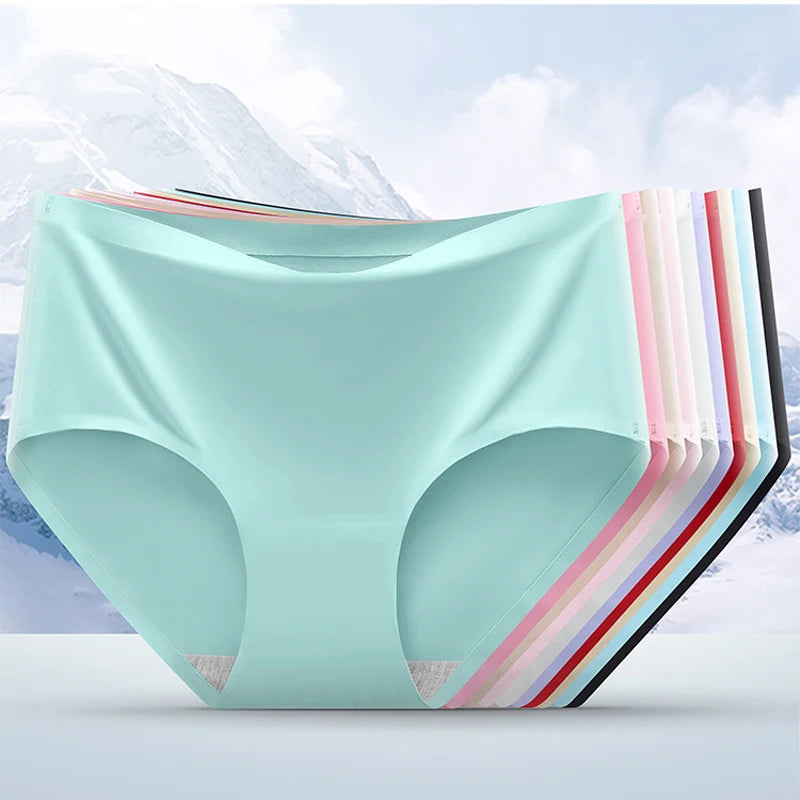 Women's 3Pcs Seamless Ice Silk Underwear Invisible Comfort Briefs Mid-waist Panties Breathable Lingerie