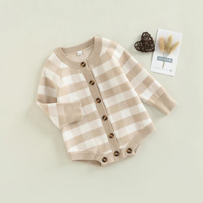 Toddler Baby Sweater Romper with Plaid Print (0-24M)