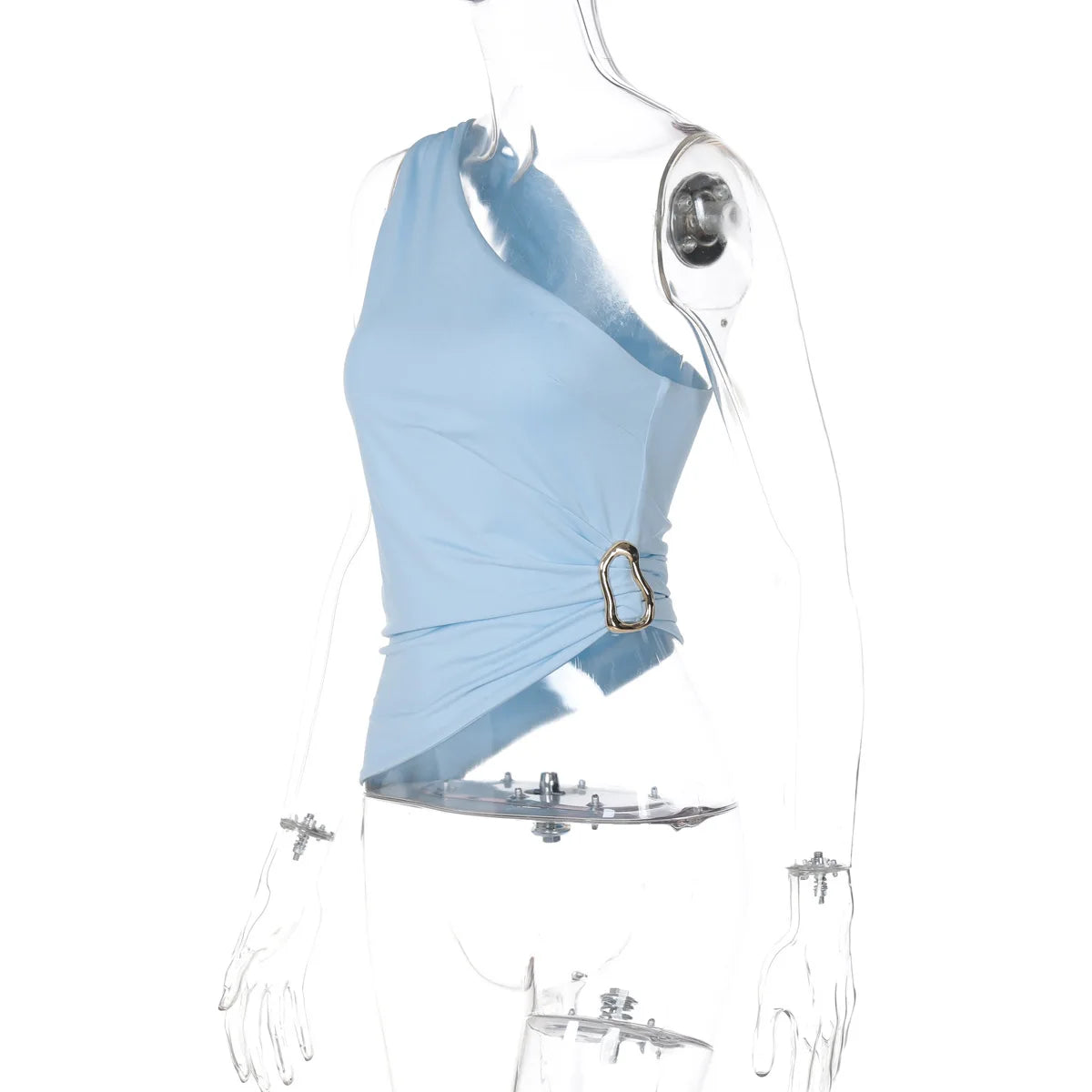 Women's Summer One Shoulder Backless Basic Asymmetrical Crop Top Tank Ruched Top