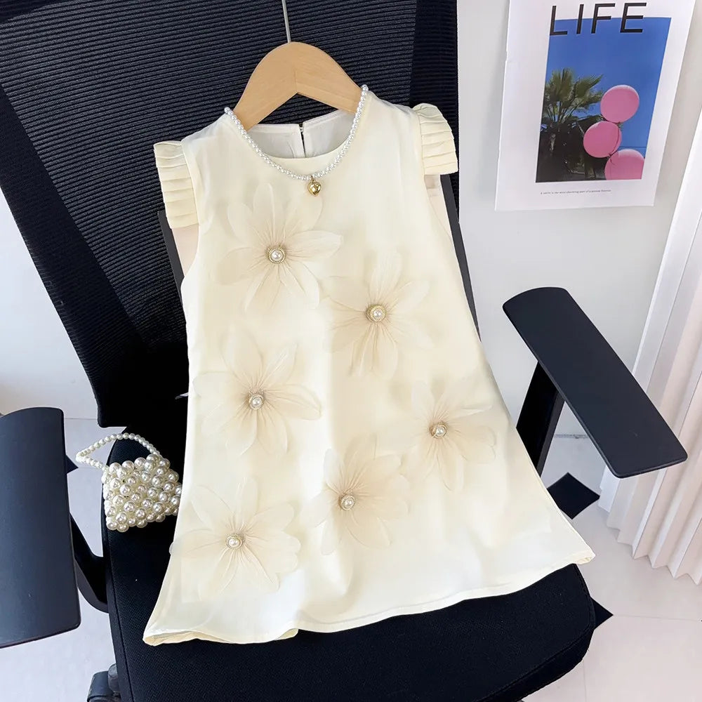 Girl's 2-7 Year Old Children's  Summer  3D Flower Tank Top Dress