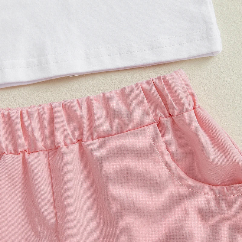 0-4Y Kids Girls Boys Clothes Sets Flag/Car Embroidery Short Sleeves T-Shirt and Elastic Shorts