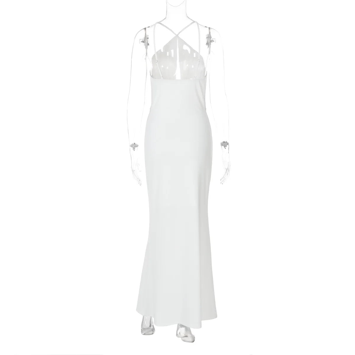 Women's Draped Cut Out Maxi Outfit Gown Backless Solid Plunge Slip Dress