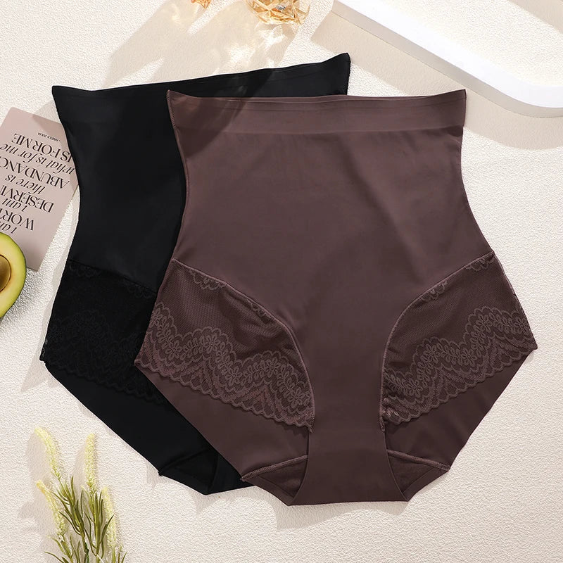 High Waist Tummy Control Panties - Women's Floral Lace Shaping Briefs (S-XXXL)