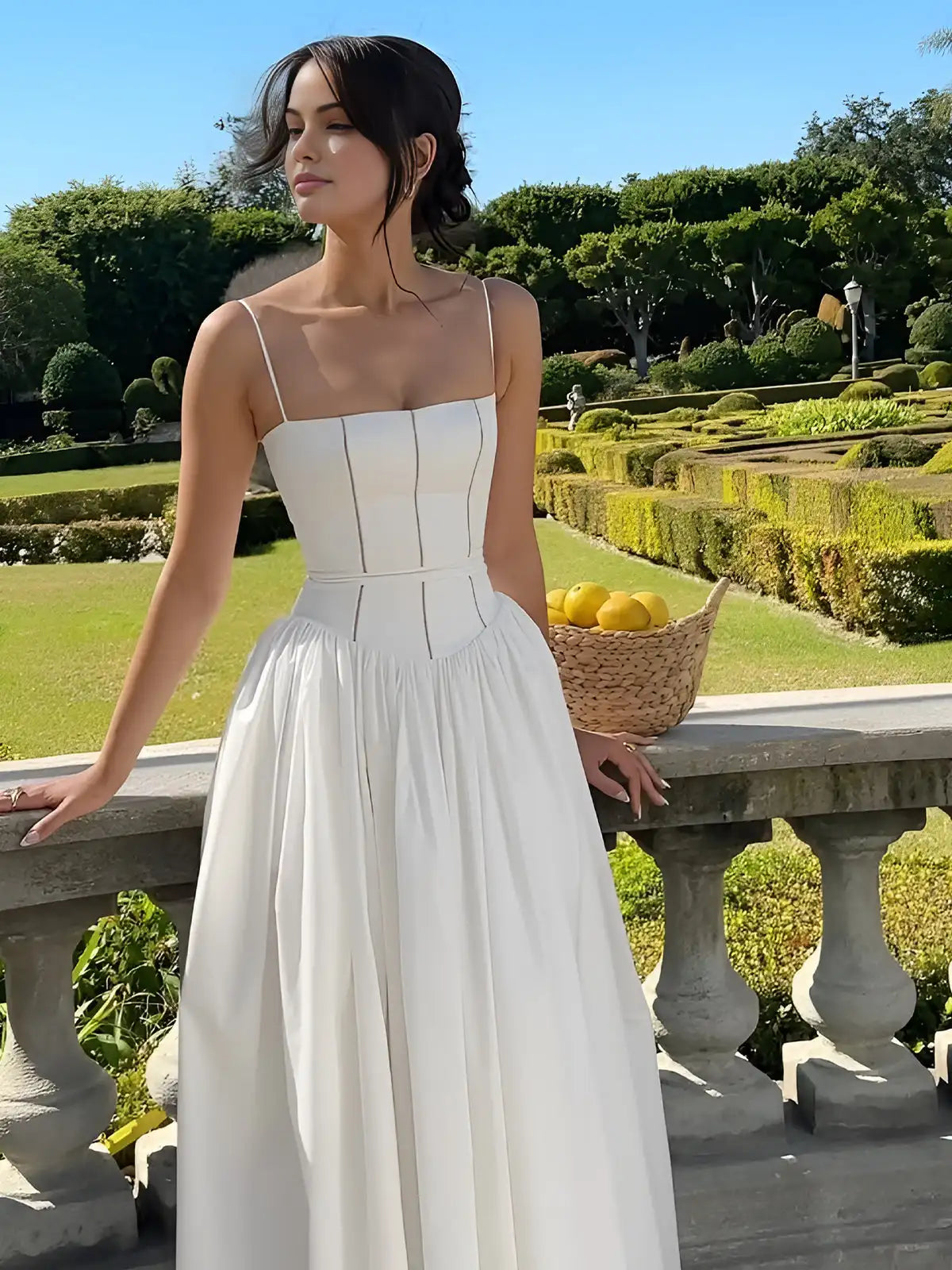 Women's Corset Detail Spaghetti Strap Knotted Long Summer Dress
