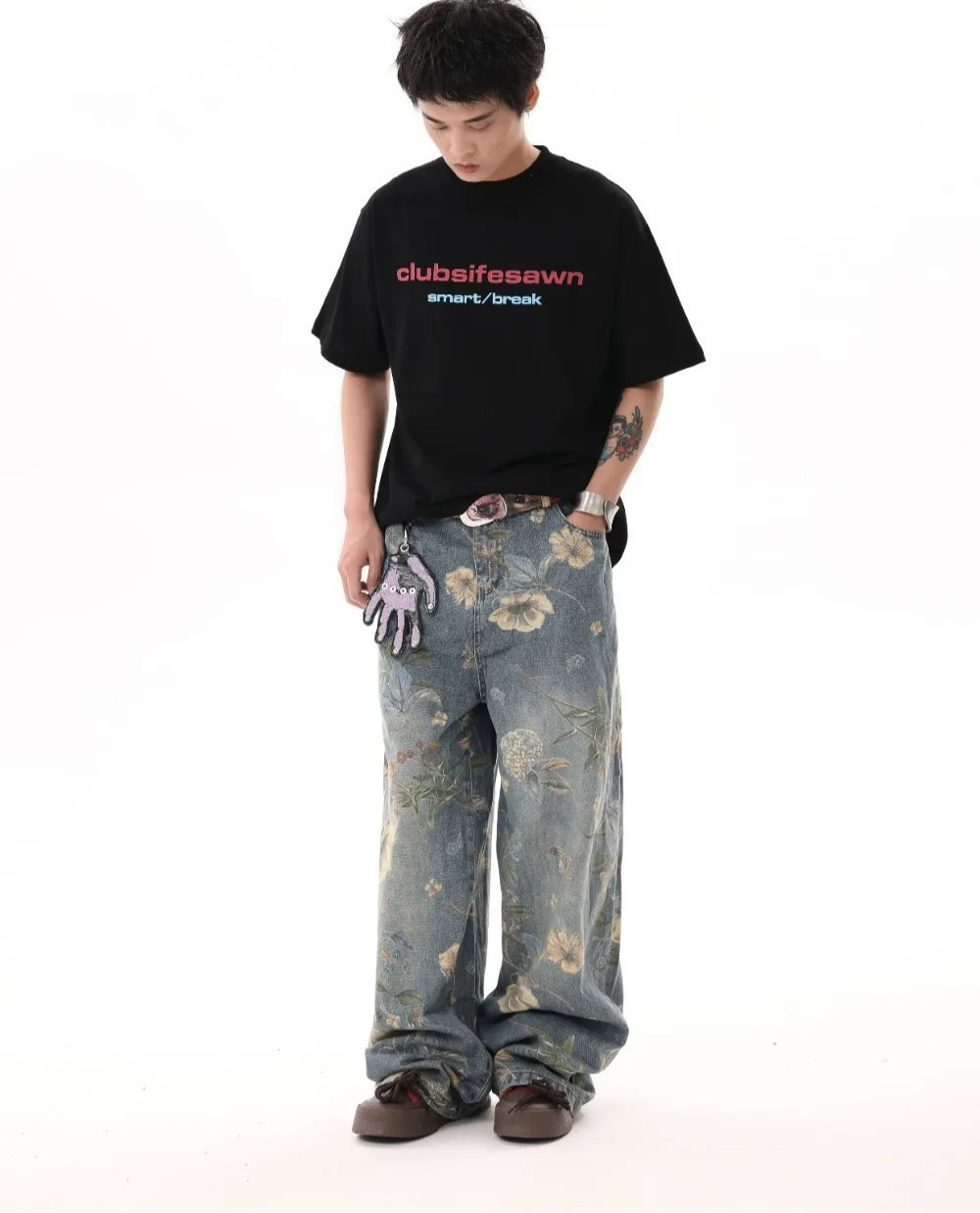 Men's Floral Print Jeans