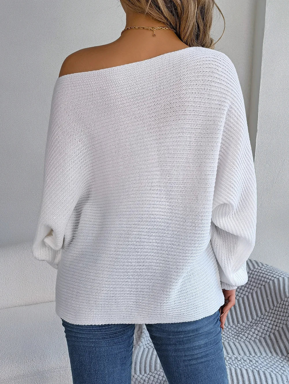 Women's Off the Shoulder Bat Sleeve Jumper - Stylish Winter Sweater