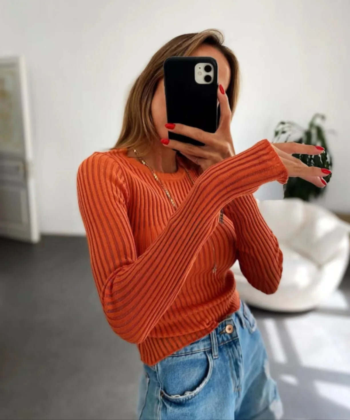 Women's Elegant Striped See Through Long Sleeve Top