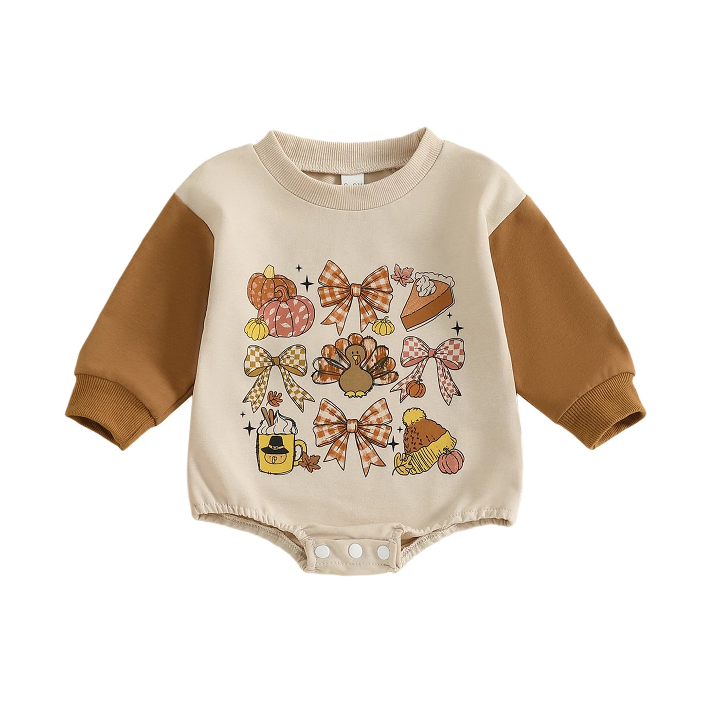 Baby Thanksgiving Romper - Bow Turkey Print Long Sleeve Bodysuit