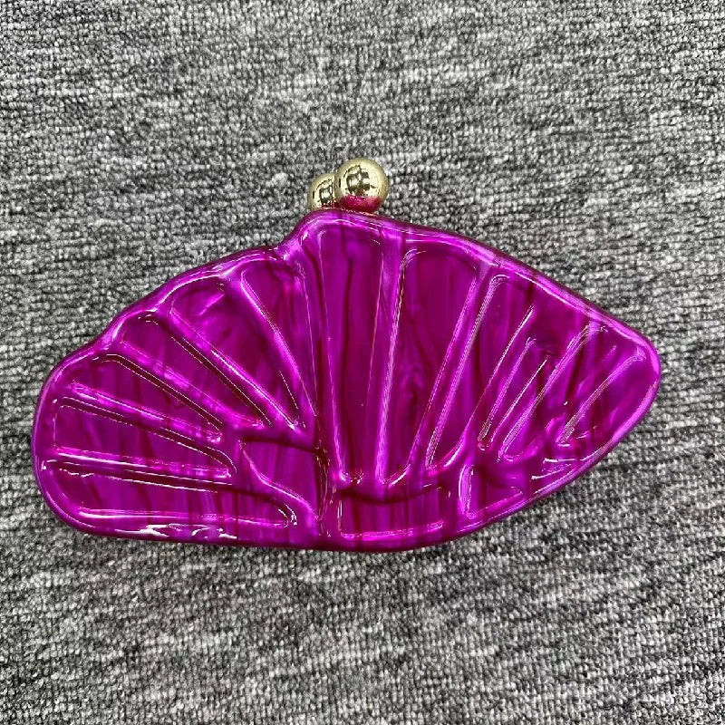 Women's Shell Fan-Shaped Evening Bag - Luxury Acrylic Crossbody Clutch with Pearl Details
